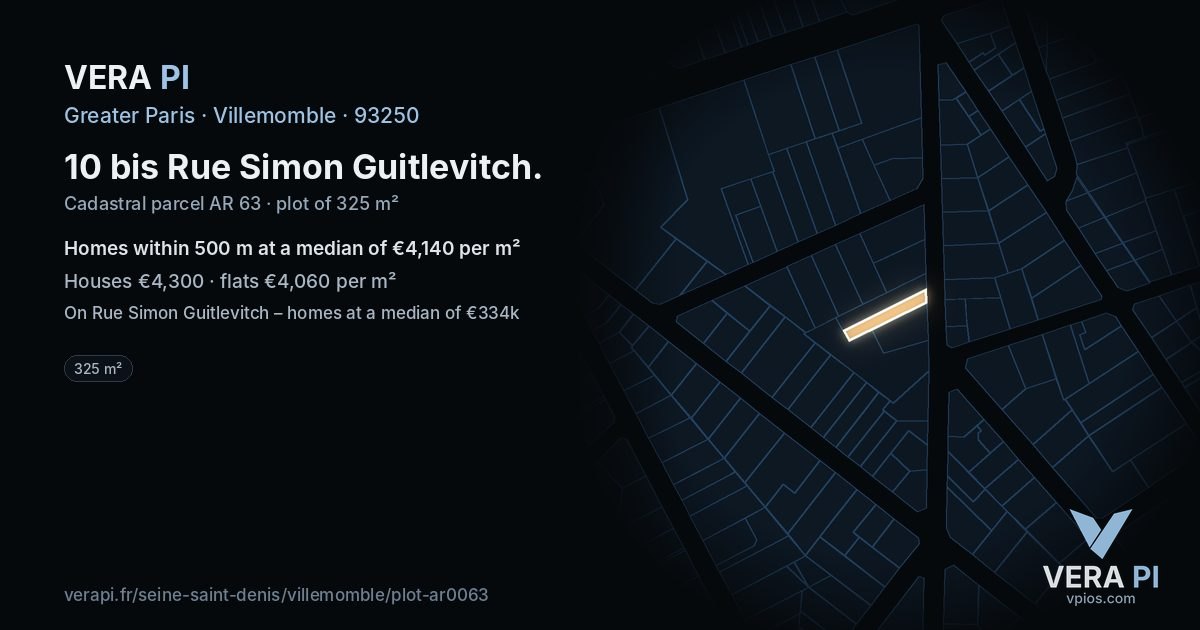 10 bis Rue Simon Guitlevitch, Villemomble at night – the plot lit, the parcels around coloured by the prices near them