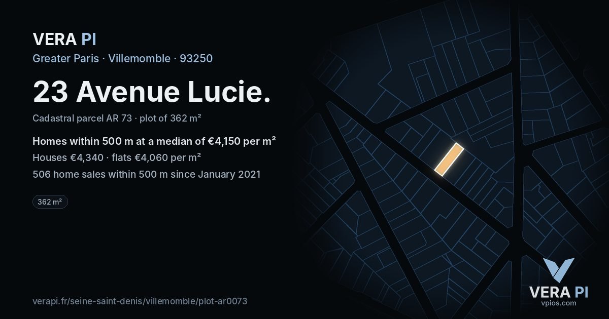 23 Avenue Lucie, Villemomble at night – the plot lit, the parcels around coloured by the prices near them