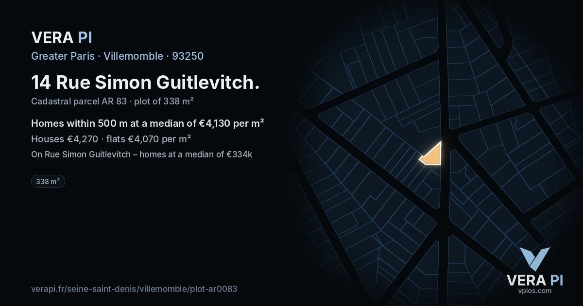 14 Rue Simon Guitlevitch, Villemomble at night – the plot lit, the parcels around coloured by the prices near them