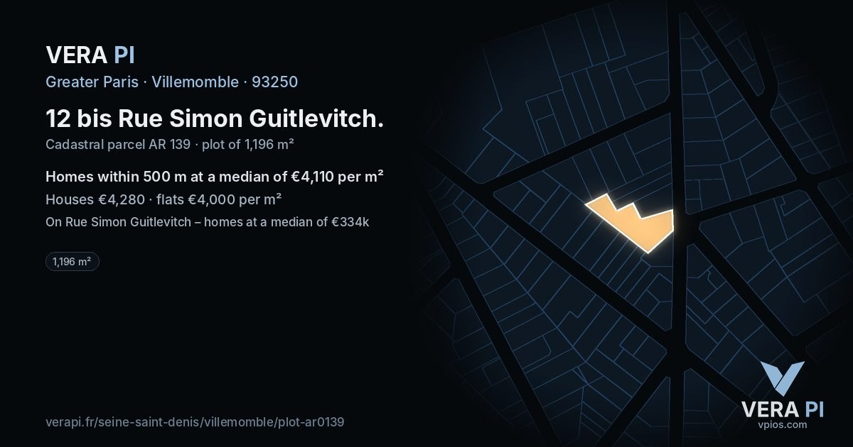 12 bis Rue Simon Guitlevitch, Villemomble at night – the plot lit, the parcels around coloured by the prices near them