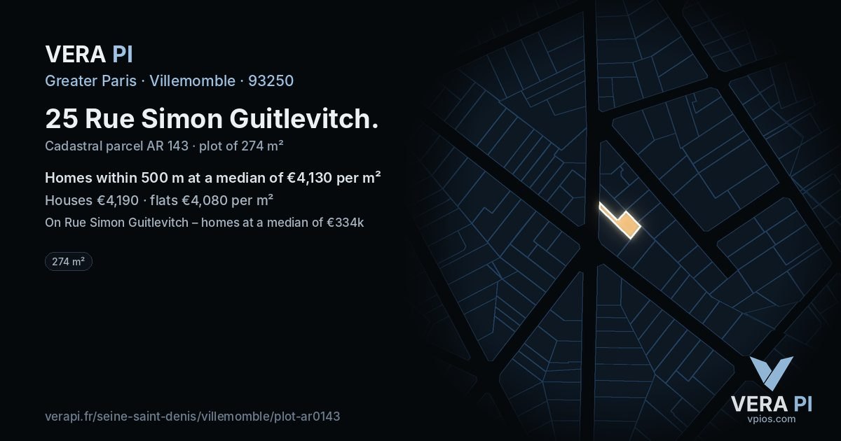 25 Rue Simon Guitlevitch, Villemomble at night – the plot lit, the parcels around coloured by the prices near them