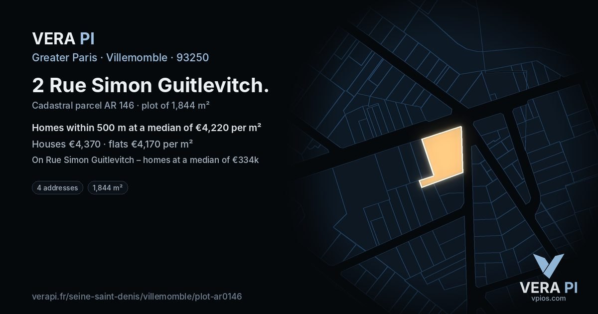 2 Rue Simon Guitlevitch, Villemomble at night – the plot lit, the parcels around coloured by the prices near them