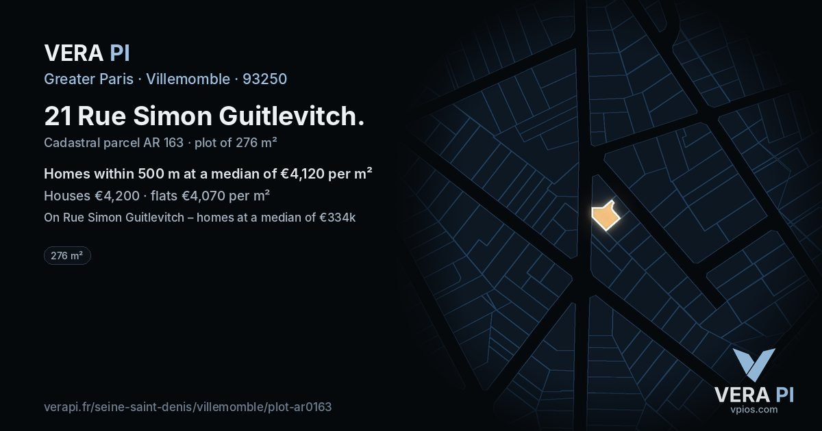 21 Rue Simon Guitlevitch, Villemomble at night – the plot lit, the parcels around coloured by the prices near them