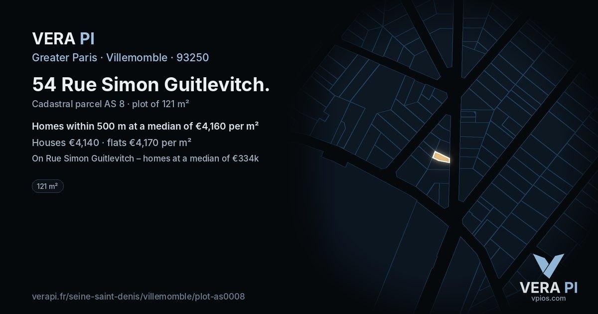 54 Rue Simon Guitlevitch, Villemomble at night – the plot lit, the parcels around coloured by the prices near them