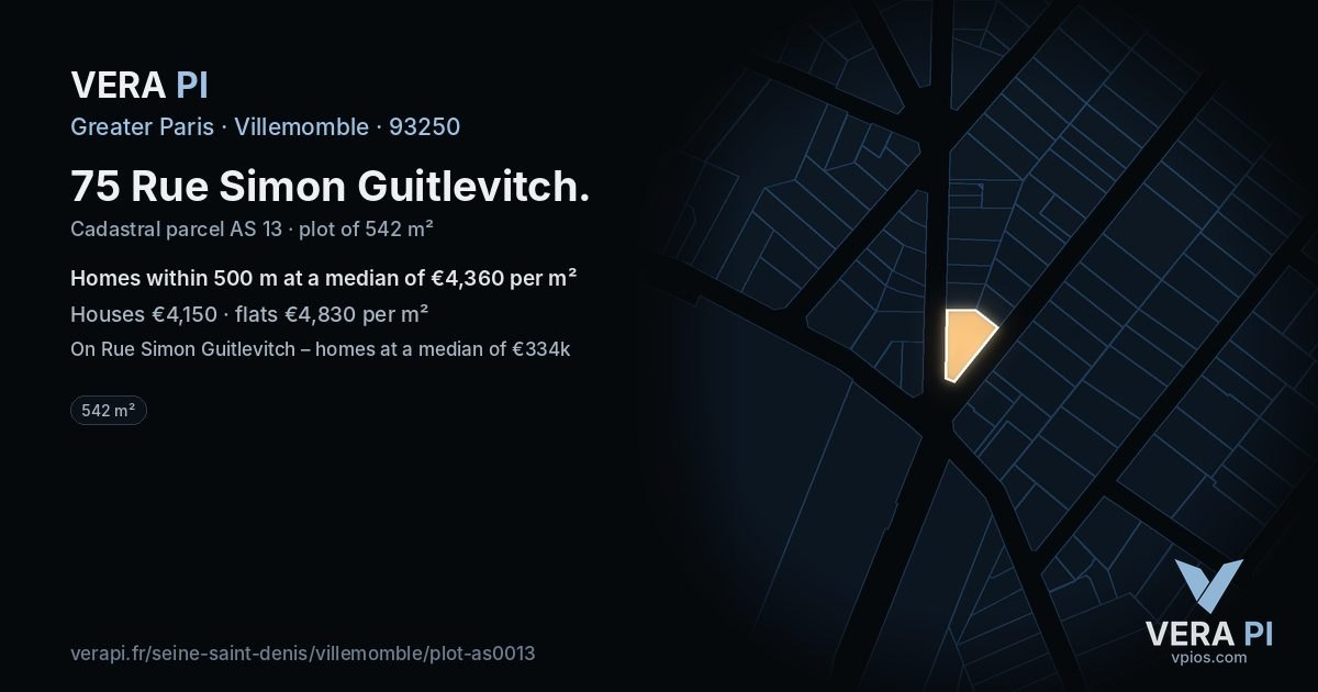75 Rue Simon Guitlevitch, Villemomble at night – the plot lit, the parcels around coloured by the prices near them