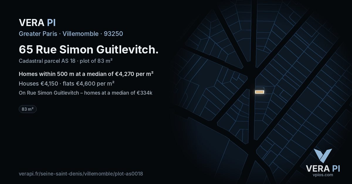 65 Rue Simon Guitlevitch, Villemomble at night – the plot lit, the parcels around coloured by the prices near them