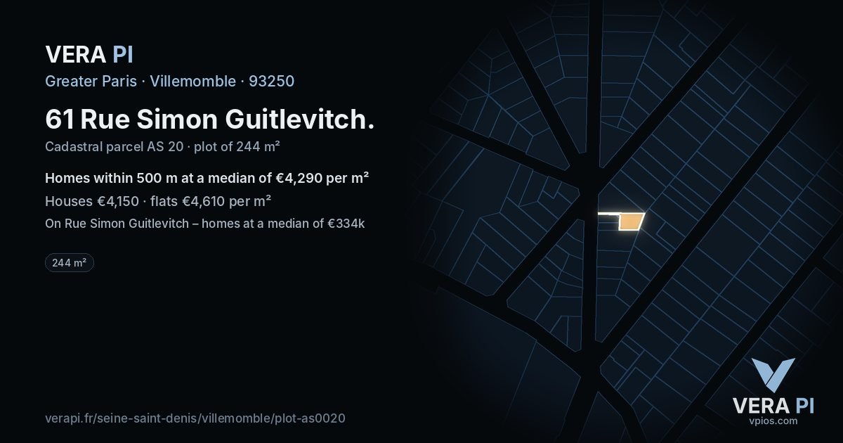 61 Rue Simon Guitlevitch, Villemomble at night – the plot lit, the parcels around coloured by the prices near them