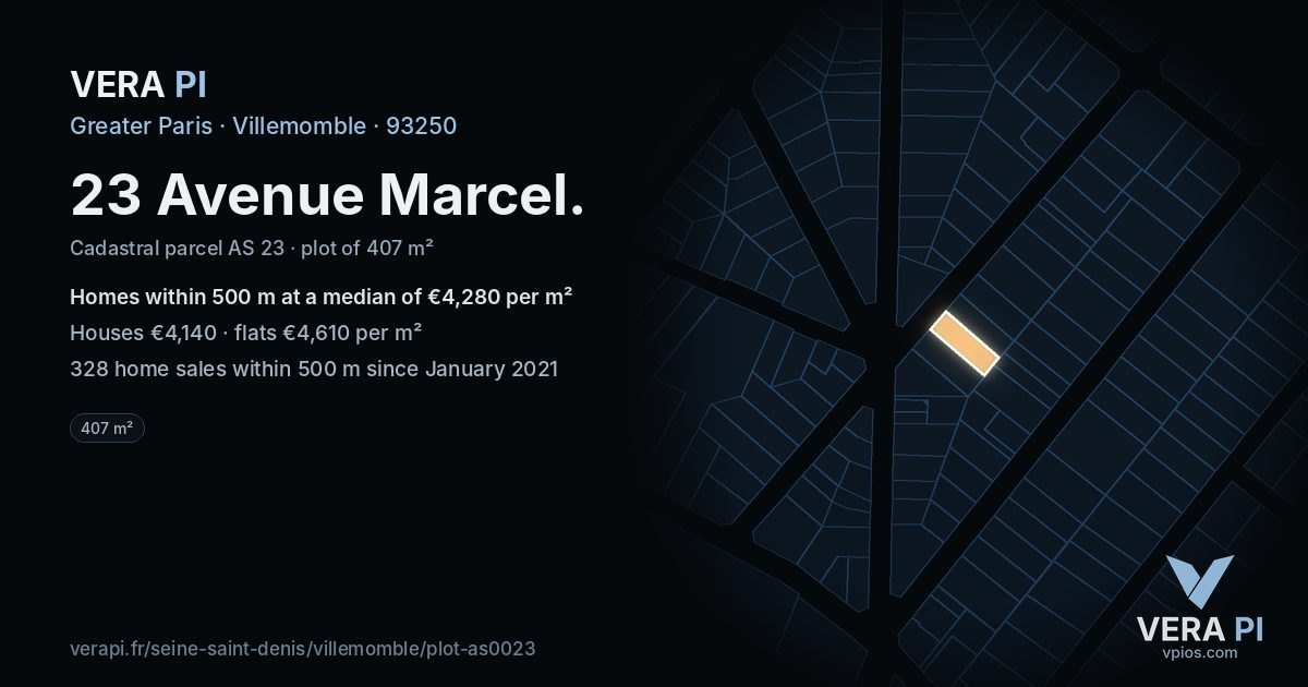 23 Avenue Marcel, Villemomble at night – the plot lit, the parcels around coloured by the prices near them