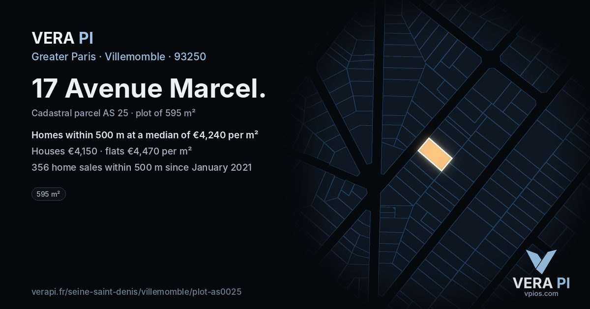 17 Avenue Marcel, Villemomble at night – the plot lit, the parcels around coloured by the prices near them