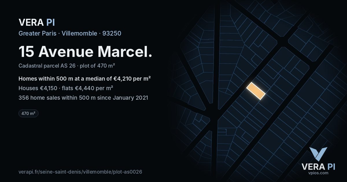 15 Avenue Marcel, Villemomble at night – the plot lit, the parcels around coloured by the prices near them