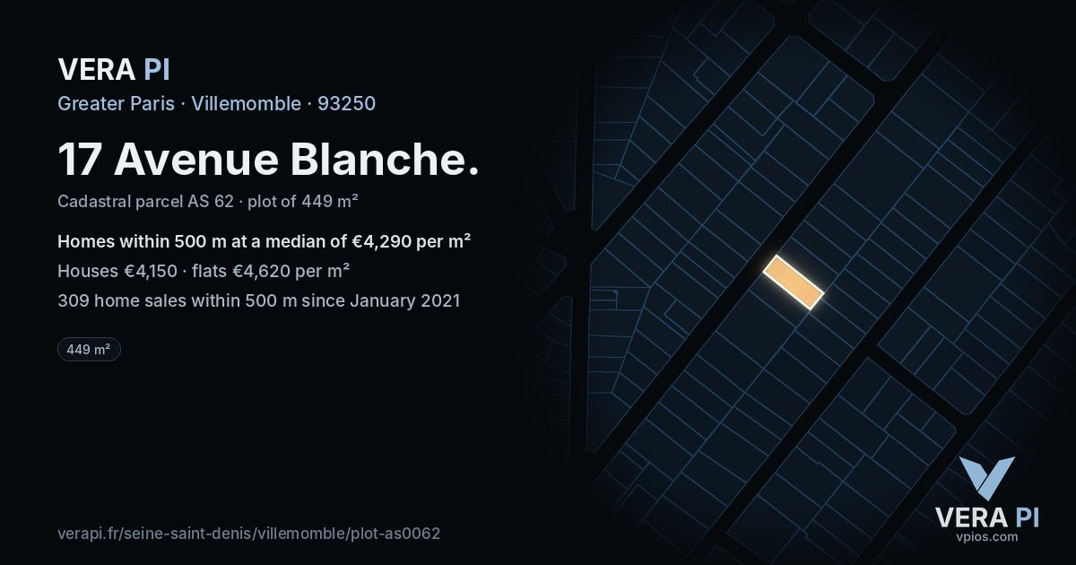 17 Avenue Blanche, Villemomble at night – the plot lit, the parcels around coloured by the prices near them