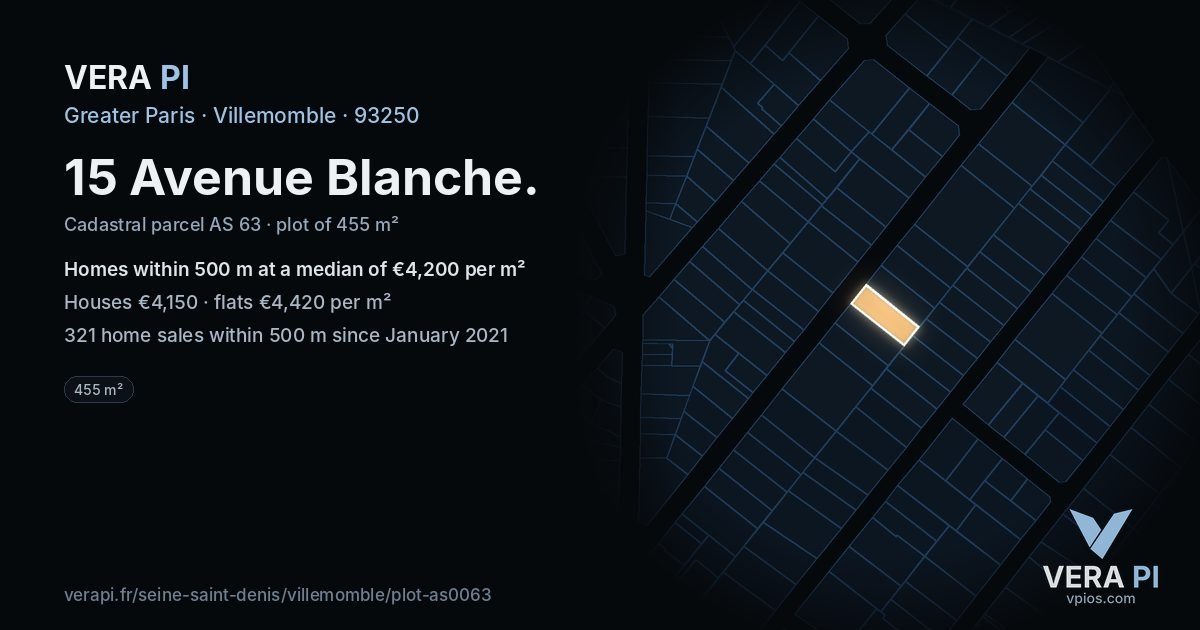 15 Avenue Blanche, Villemomble at night – the plot lit, the parcels around coloured by the prices near them