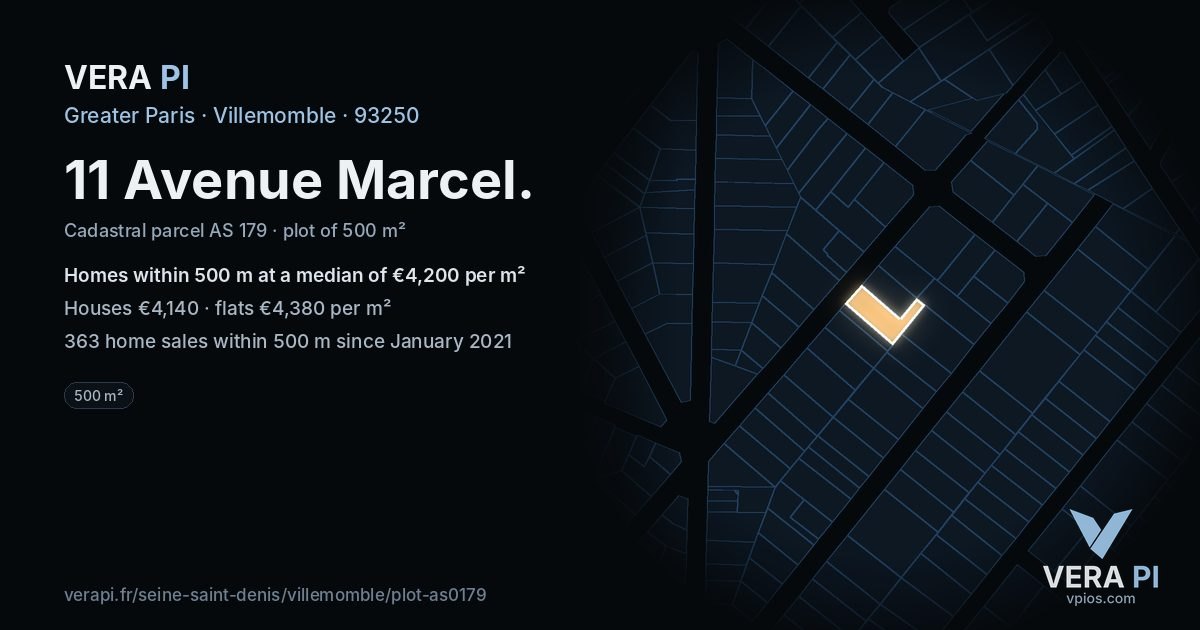 11 Avenue Marcel, Villemomble at night – the plot lit, the parcels around coloured by the prices near them