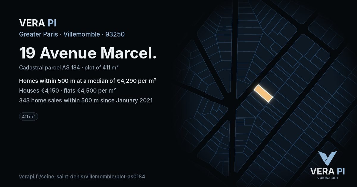 19 Avenue Marcel, Villemomble at night – the plot lit, the parcels around coloured by the prices near them