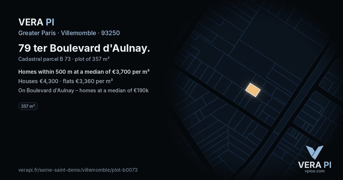 79 ter Boulevard d'Aulnay, Villemomble at night – the plot lit, the parcels around coloured by the prices near them