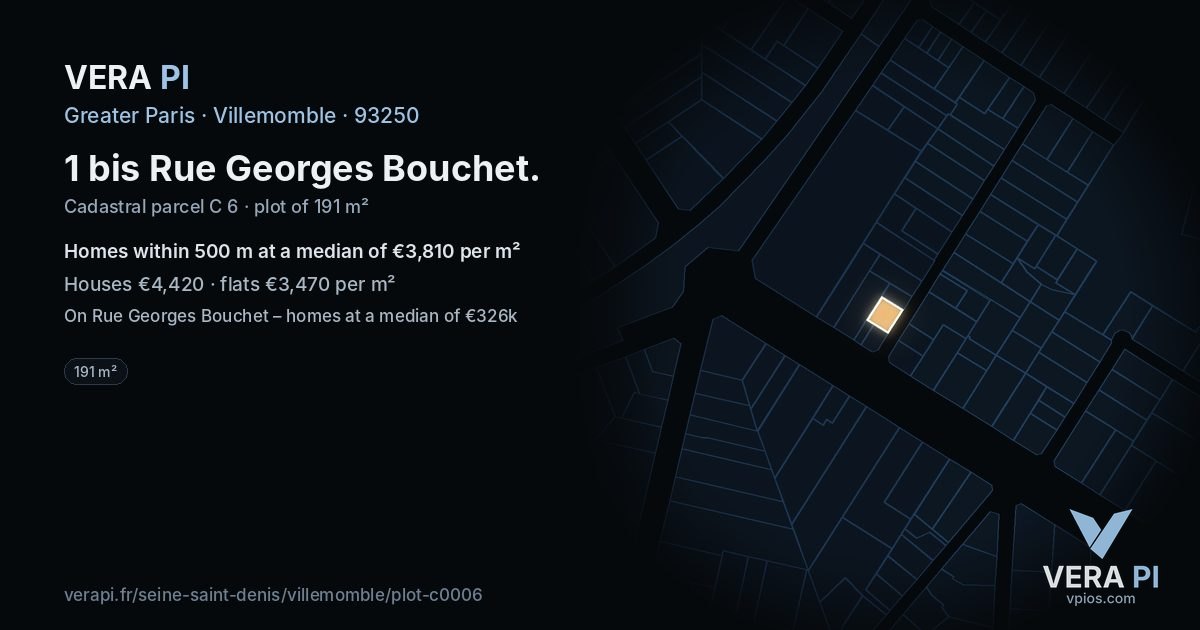 1 bis Rue Georges Bouchet, Villemomble at night – the plot lit, the parcels around coloured by the prices near them