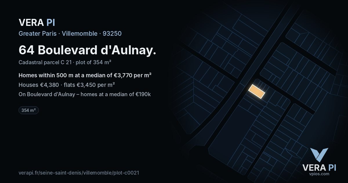 64 Boulevard d'Aulnay, Villemomble at night – the plot lit, the parcels around coloured by the prices near them