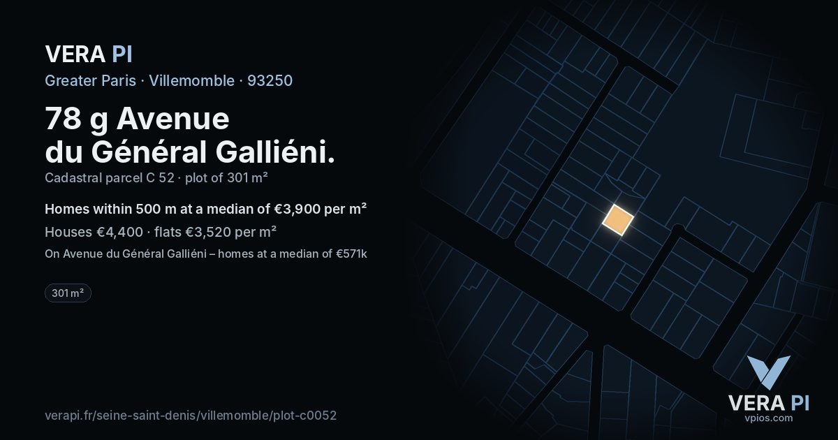 78 g Avenue du Général Galliéni, Villemomble at night – the plot lit, the parcels around coloured by the prices near them