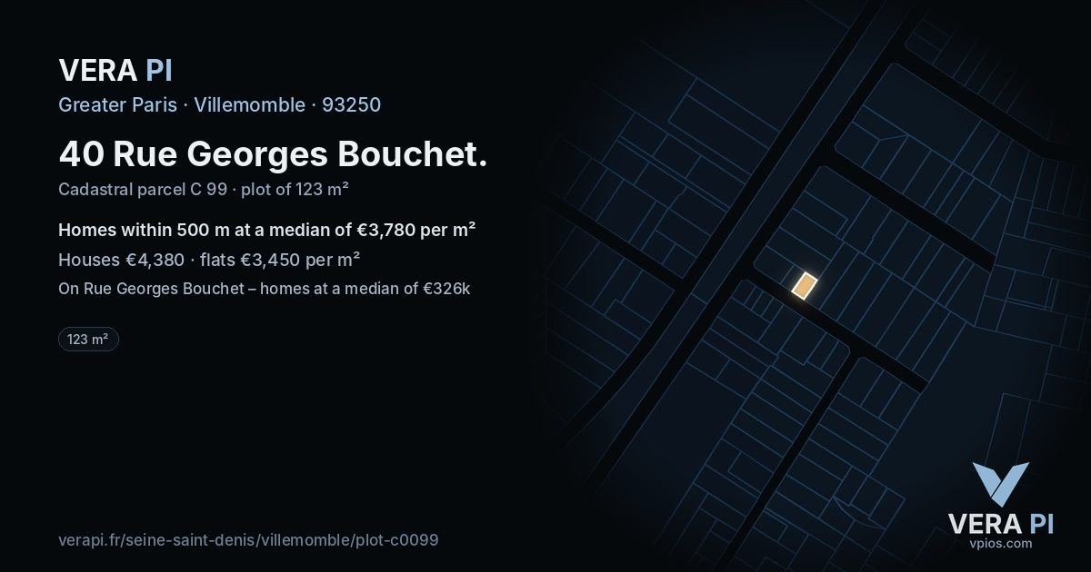 40 Rue Georges Bouchet, Villemomble at night – the plot lit, the parcels around coloured by the prices near them