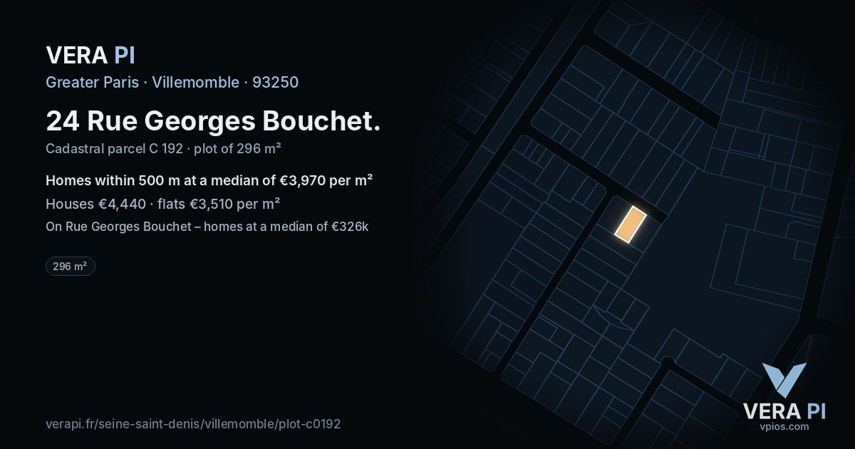 24 Rue Georges Bouchet, Villemomble at night – the plot lit, the parcels around coloured by the prices near them