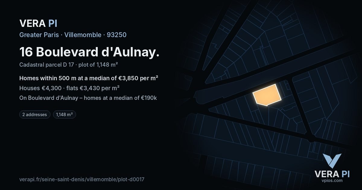 16 Boulevard d'Aulnay, Villemomble at night – the plot lit, the parcels around coloured by the prices near them