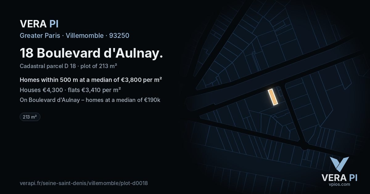 18 Boulevard d'Aulnay, Villemomble at night – the plot lit, the parcels around coloured by the prices near them