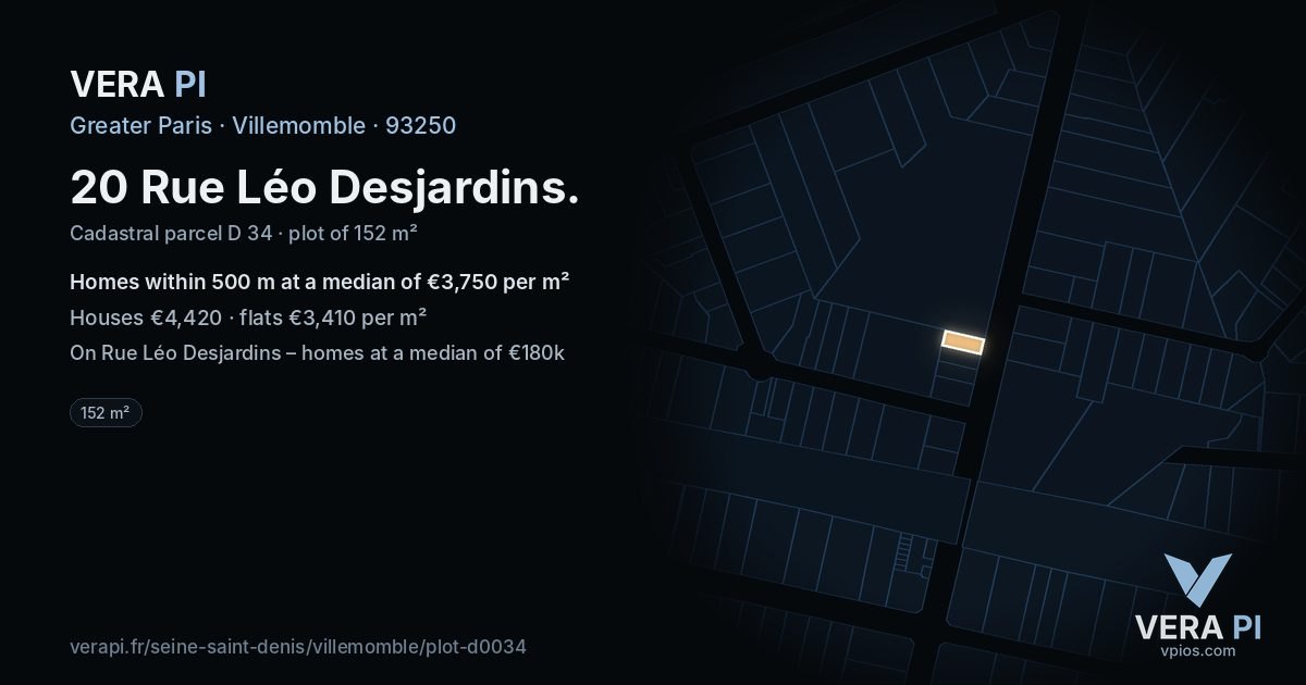 20 Rue Léo Desjardins, Villemomble at night – the plot lit, the parcels around coloured by the prices near them