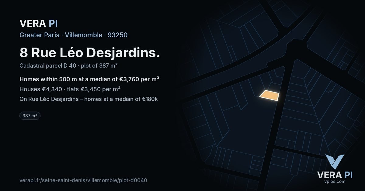 8 Rue Léo Desjardins, Villemomble at night – the plot lit, the parcels around coloured by the prices near them