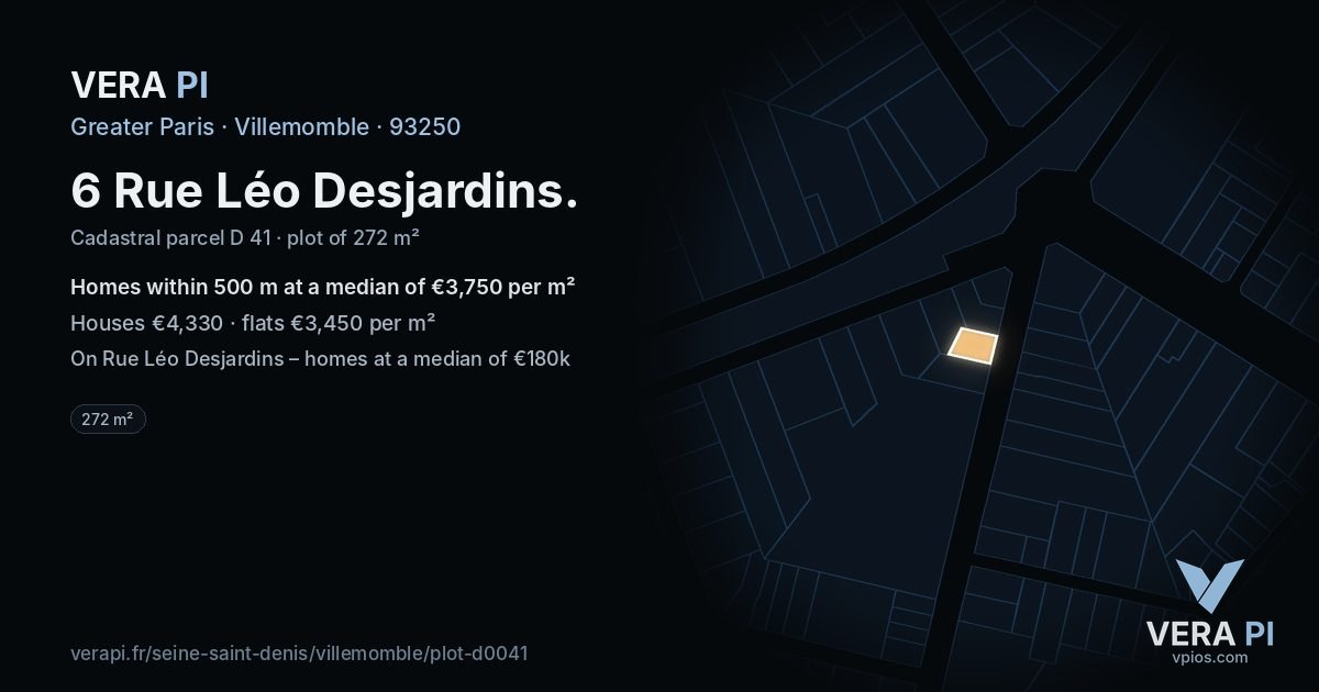 6 Rue Léo Desjardins, Villemomble at night – the plot lit, the parcels around coloured by the prices near them