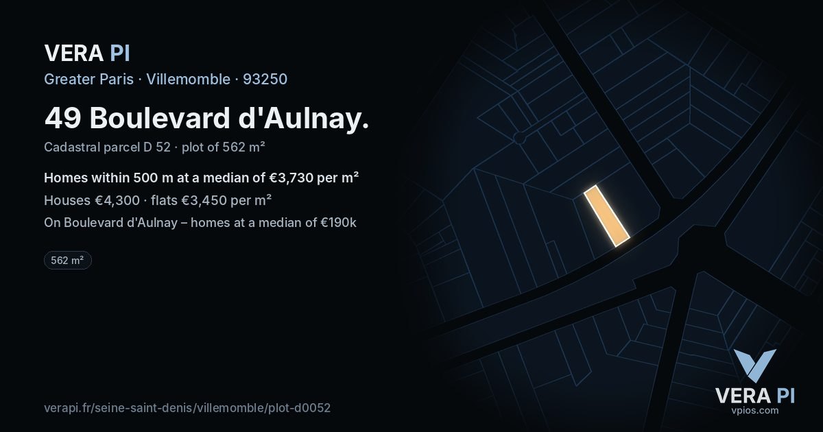 49 Boulevard d'Aulnay, Villemomble at night – the plot lit, the parcels around coloured by the prices near them