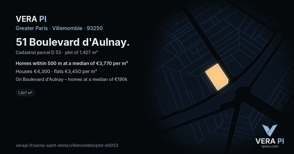 51 Boulevard d'Aulnay, Villemomble at night – the plot lit, the parcels around coloured by the prices near them