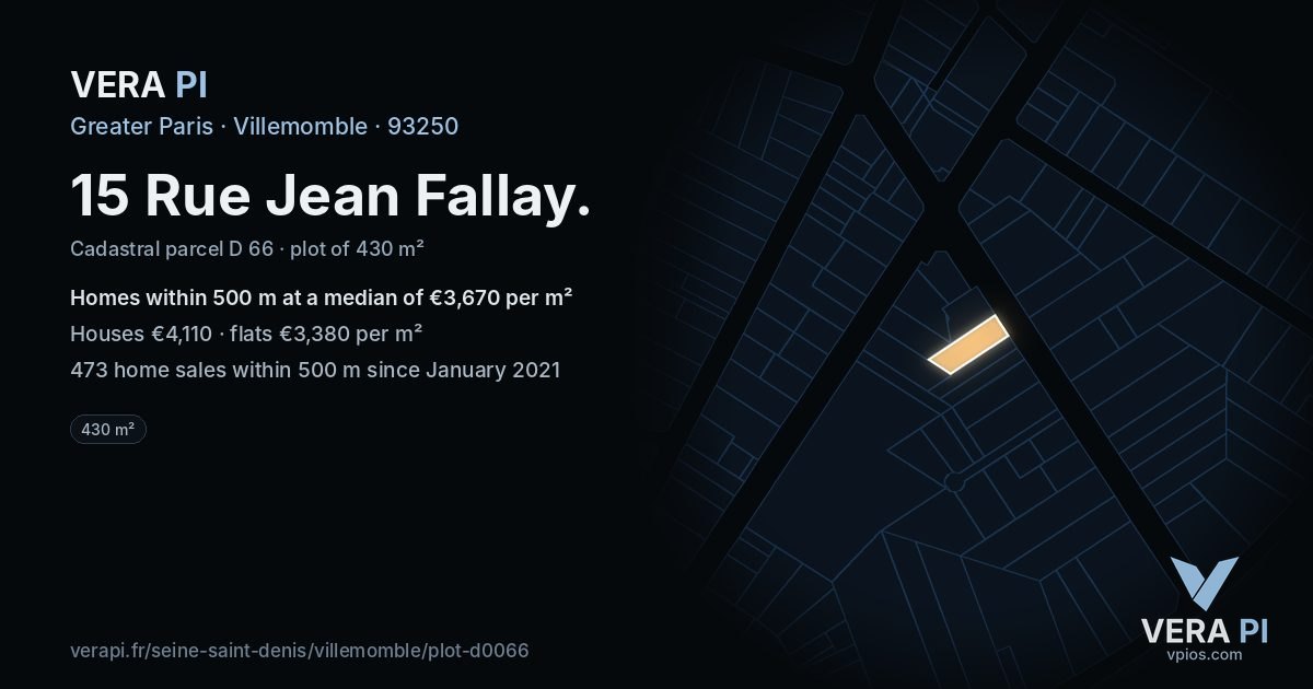 15 Rue Jean Fallay, Villemomble at night – the plot lit, the parcels around coloured by the prices near them