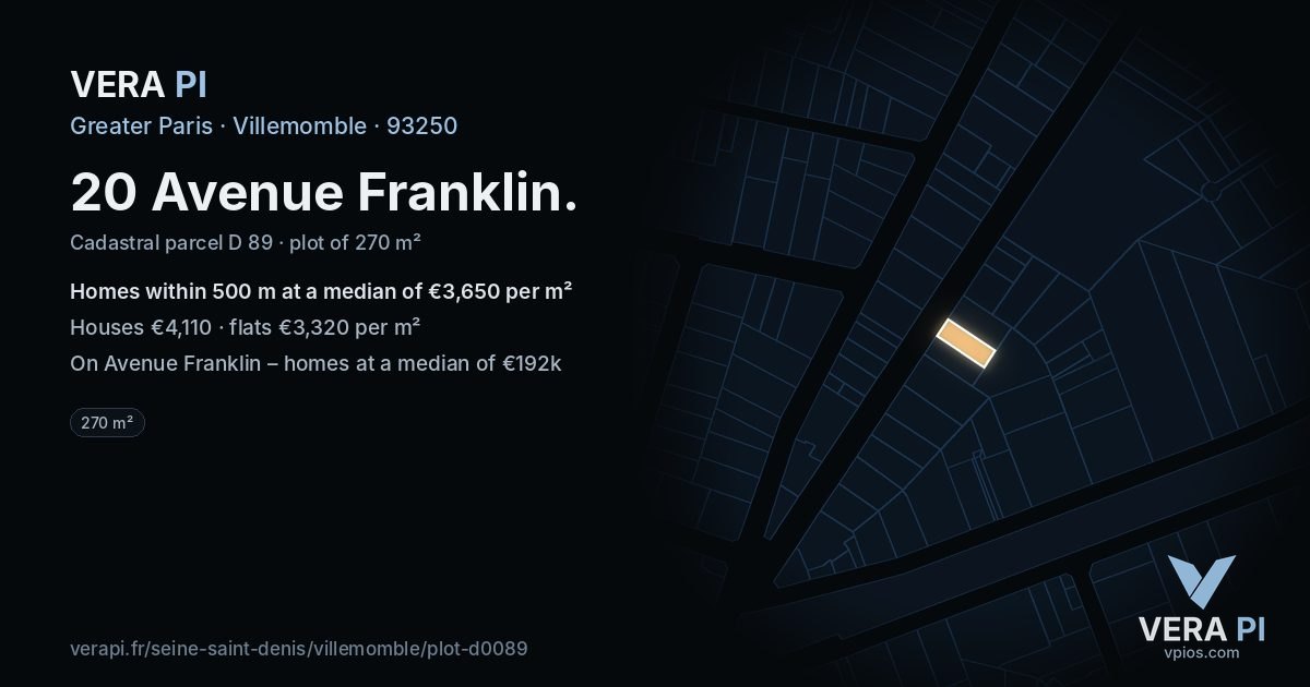 20 Avenue Franklin, Villemomble at night – the plot lit, the parcels around coloured by the prices near them