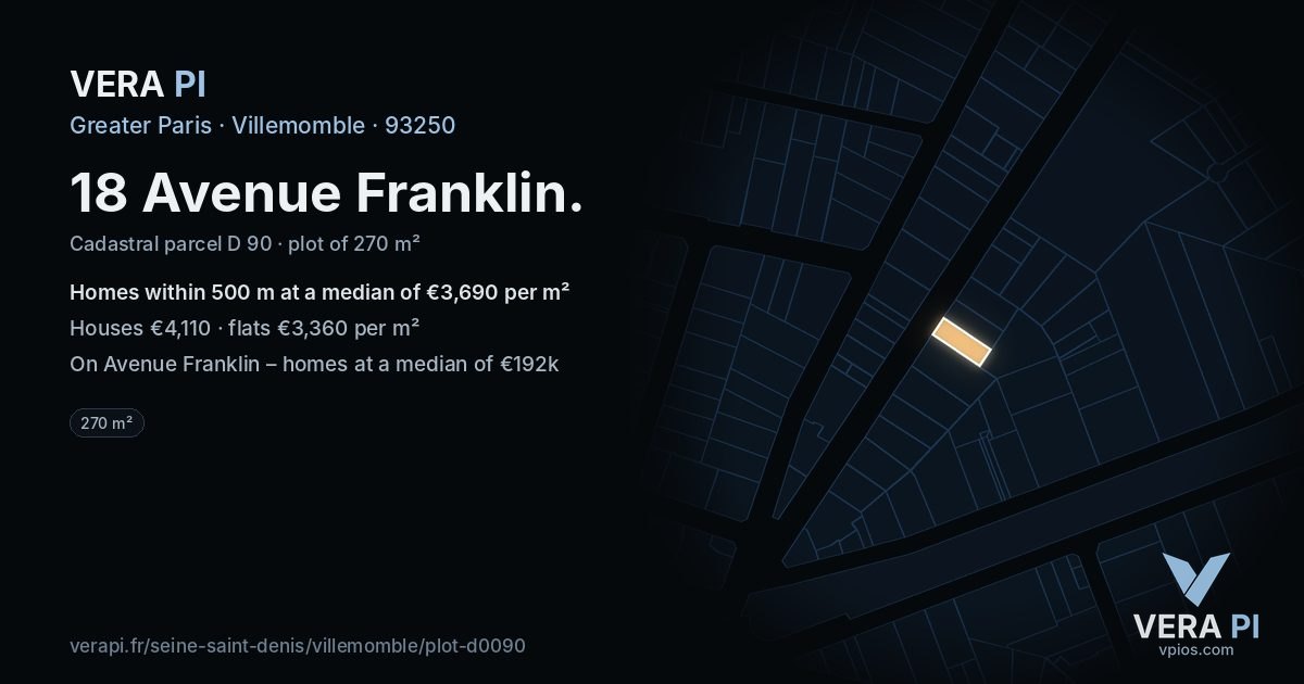 18 Avenue Franklin, Villemomble at night – the plot lit, the parcels around coloured by the prices near them