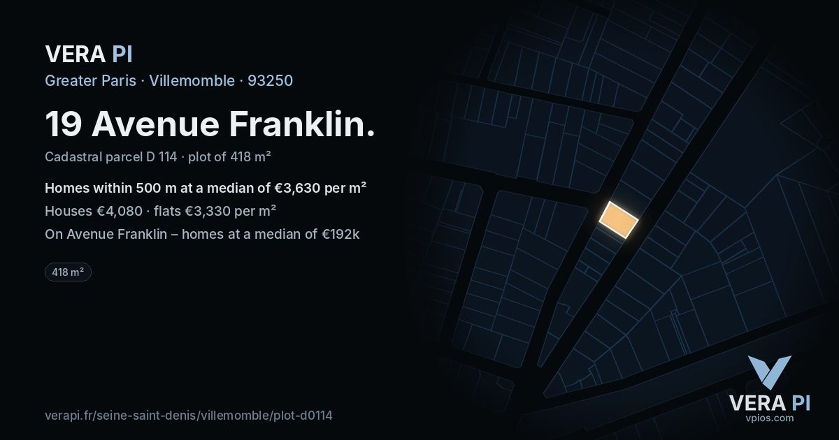 19 Avenue Franklin, Villemomble at night – the plot lit, the parcels around coloured by the prices near them