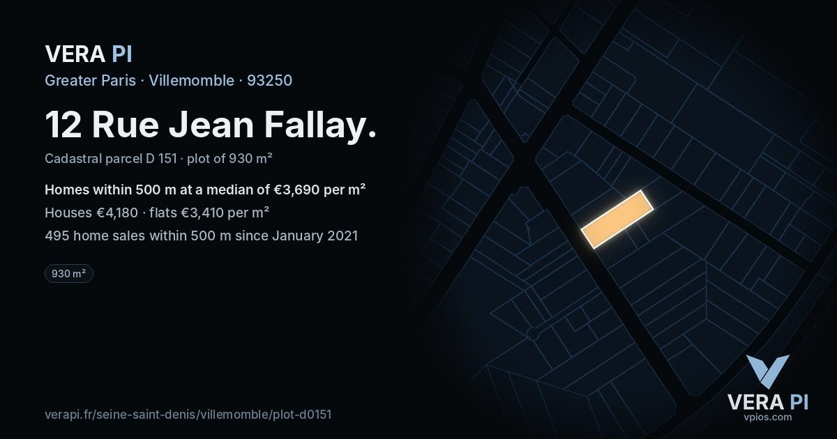 12 Rue Jean Fallay, Villemomble at night – the plot lit, the parcels around coloured by the prices near them
