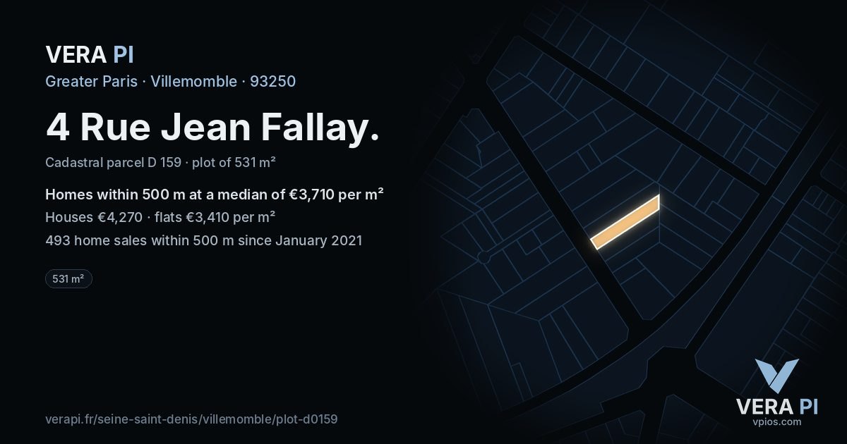 4 Rue Jean Fallay, Villemomble at night – the plot lit, the parcels around coloured by the prices near them