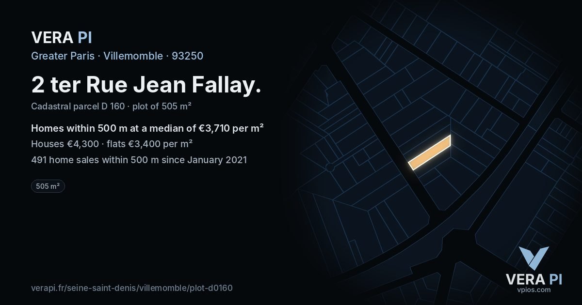 2 ter Rue Jean Fallay, Villemomble at night – the plot lit, the parcels around coloured by the prices near them