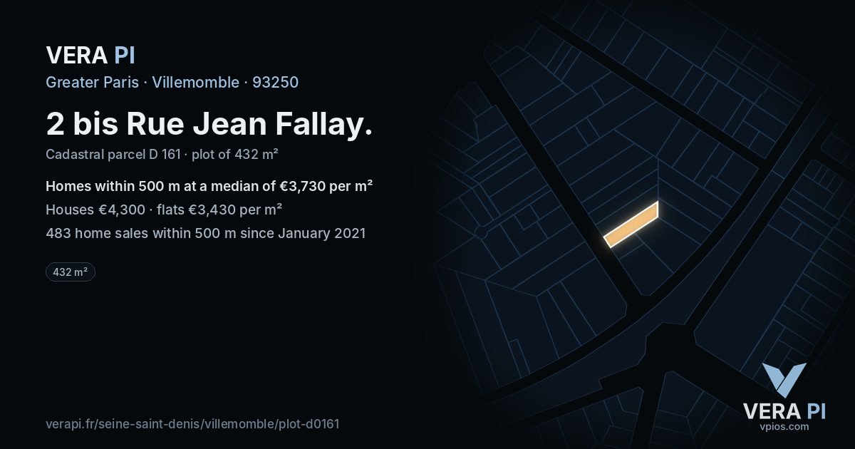 2 bis Rue Jean Fallay, Villemomble at night – the plot lit, the parcels around coloured by the prices near them