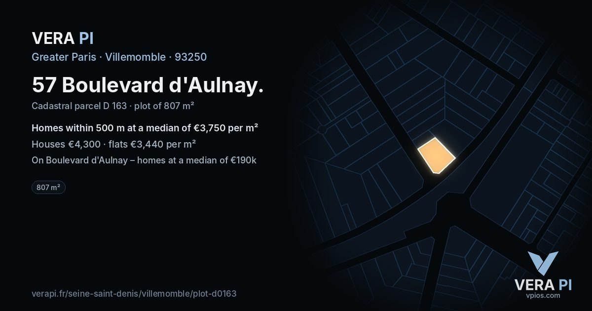 57 Boulevard d'Aulnay, Villemomble at night – the plot lit, the parcels around coloured by the prices near them