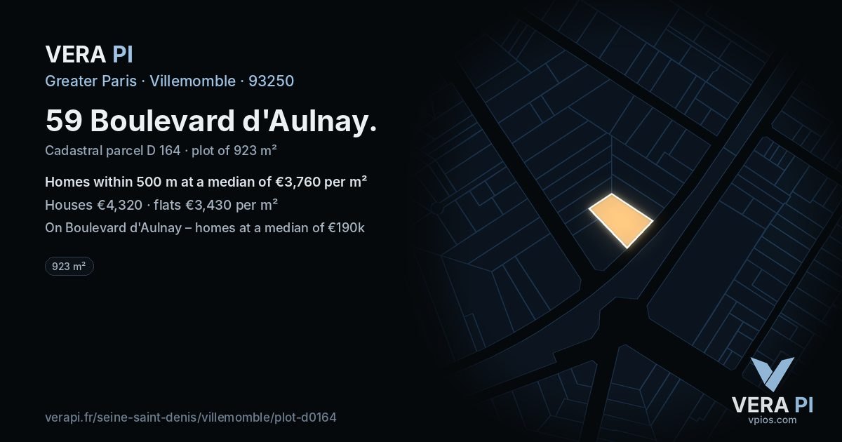 59 Boulevard d'Aulnay, Villemomble at night – the plot lit, the parcels around coloured by the prices near them