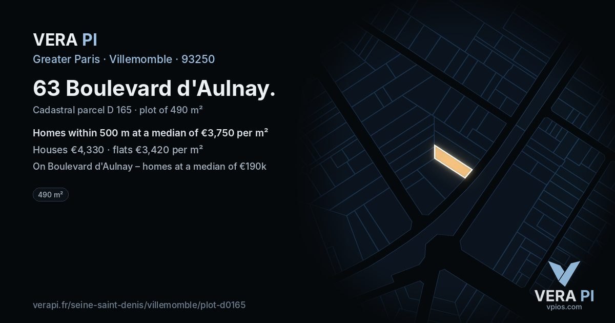 63 Boulevard d'Aulnay, Villemomble at night – the plot lit, the parcels around coloured by the prices near them
