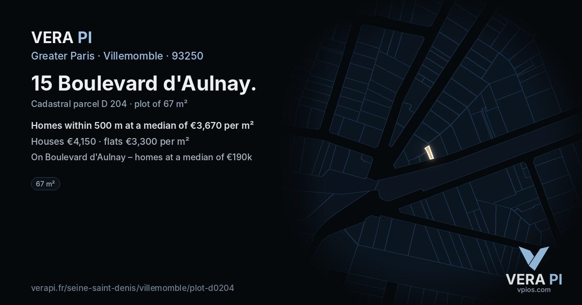 15 Boulevard d'Aulnay, Villemomble at night – the plot lit, the parcels around coloured by the prices near them