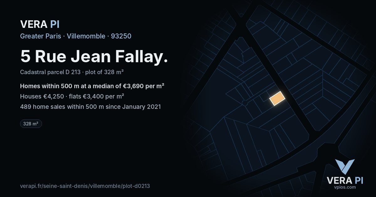 5 Rue Jean Fallay, Villemomble at night – the plot lit, the parcels around coloured by the prices near them