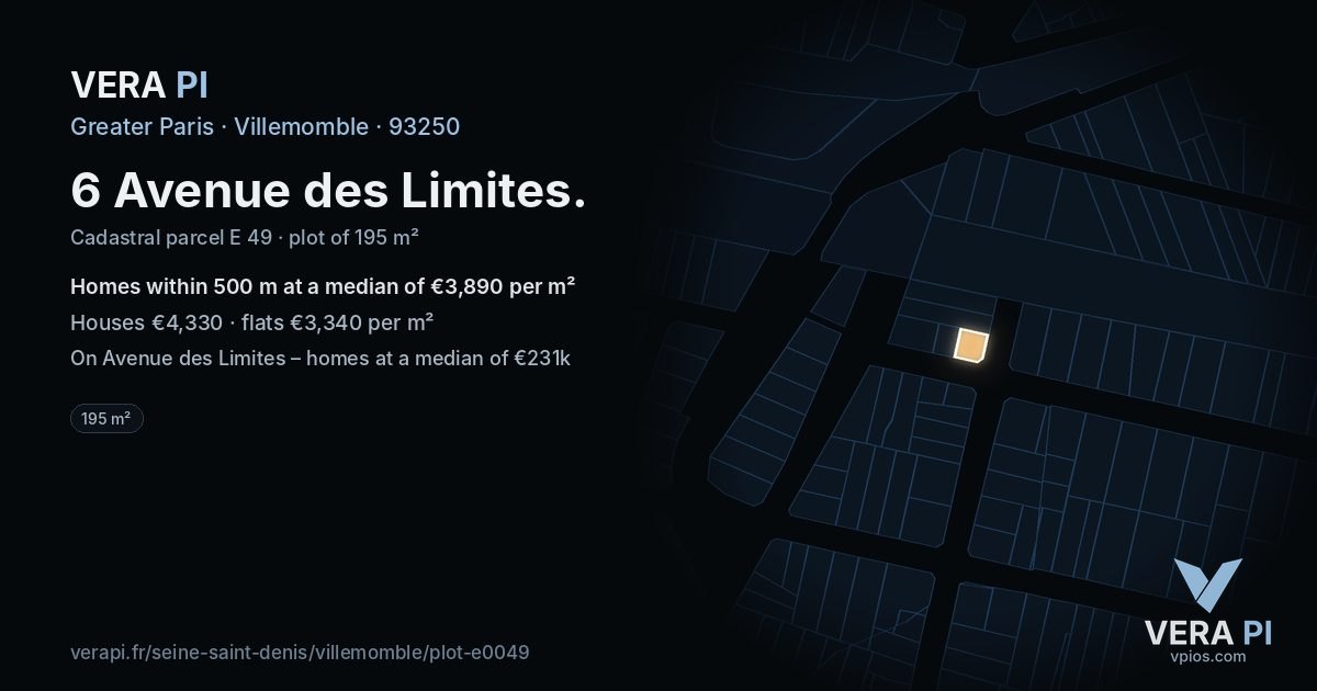 6 Avenue des Limites, Villemomble at night – the plot lit, the parcels around coloured by the prices near them