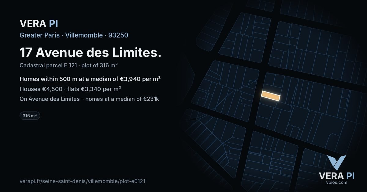 17 Avenue des Limites, Villemomble at night – the plot lit, the parcels around coloured by the prices near them