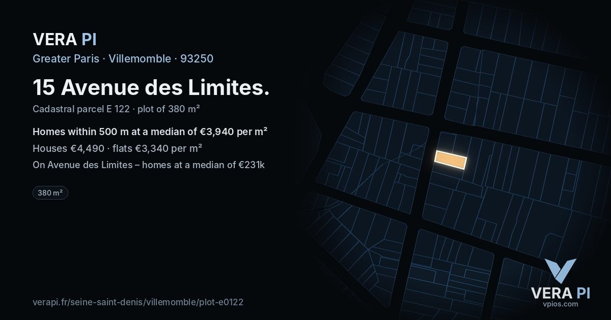 15 Avenue des Limites, Villemomble at night – the plot lit, the parcels around coloured by the prices near them