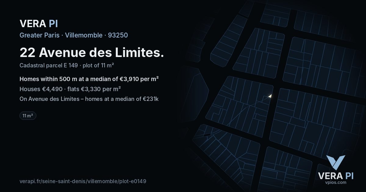 22 Avenue des Limites, Villemomble at night – the plot lit, the parcels around coloured by the prices near them