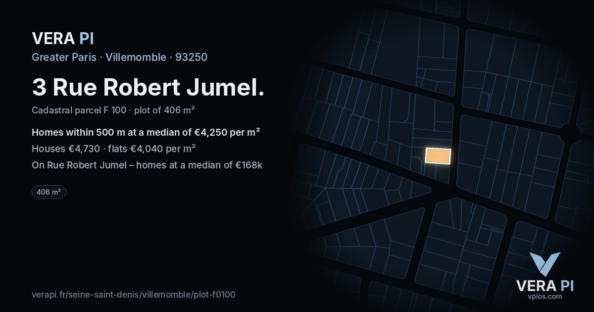 3 Rue Robert Jumel, Villemomble at night – the plot lit, the parcels around coloured by the prices near them