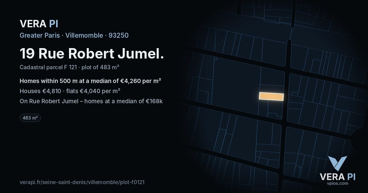 19 Rue Robert Jumel, Villemomble at night – the plot lit, the parcels around coloured by the prices near them